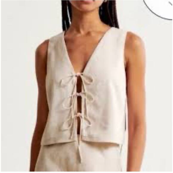 Abercrombie & Fitch Tops - Abercrombie & Fitch Womens Linen Tie Vest Size Small White Boho Coastal Hippie